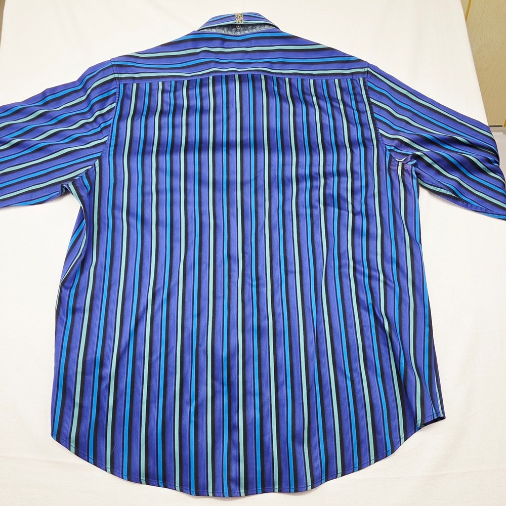 Robert Graham Shirt Men's 2XL Blue Striped Tailored Fit Long SleeveButton Down - Picture 8 of 9